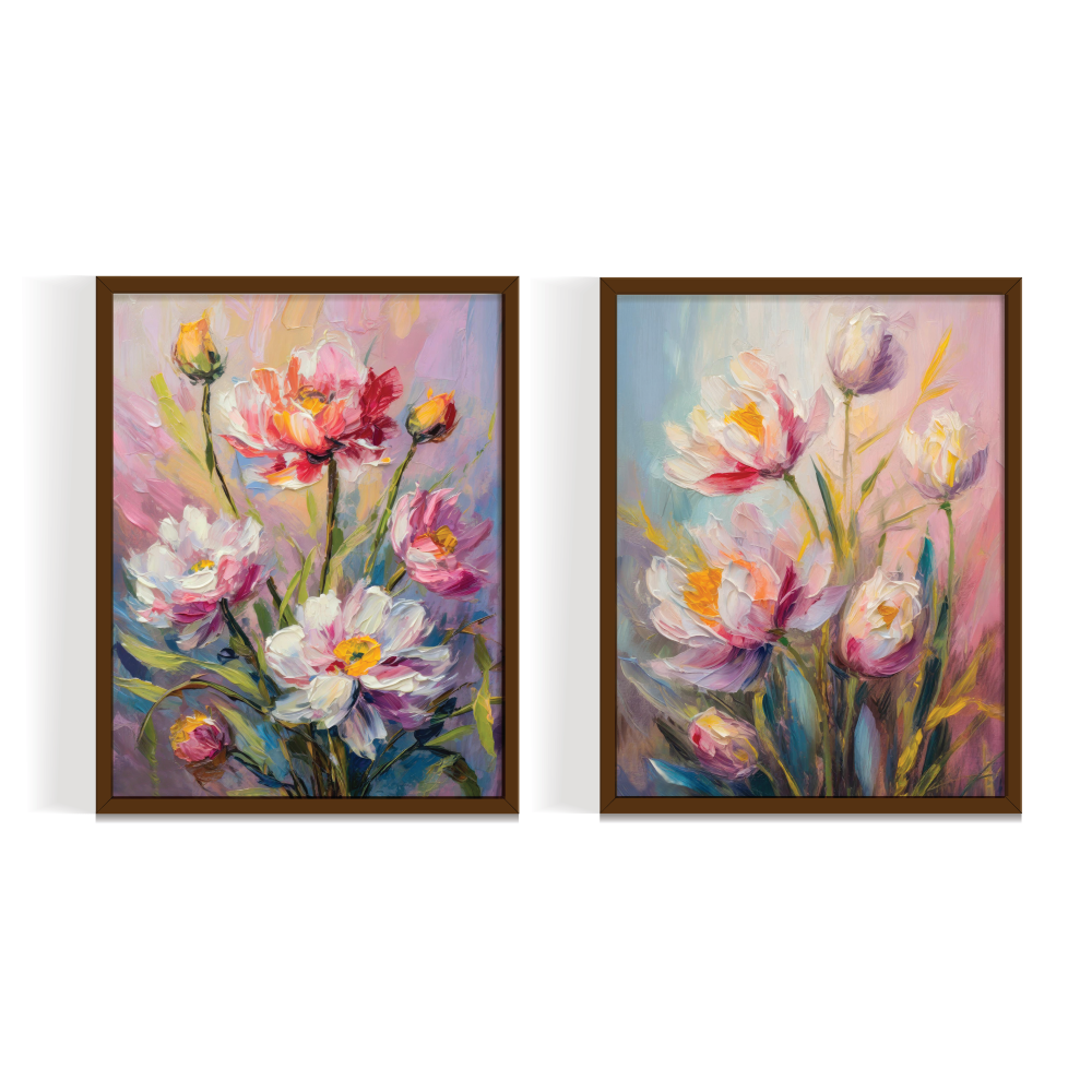 Abstract Flowers frame set abstract painting brown framed print, for wall decor - Arts Fiesta Online Art Gallery