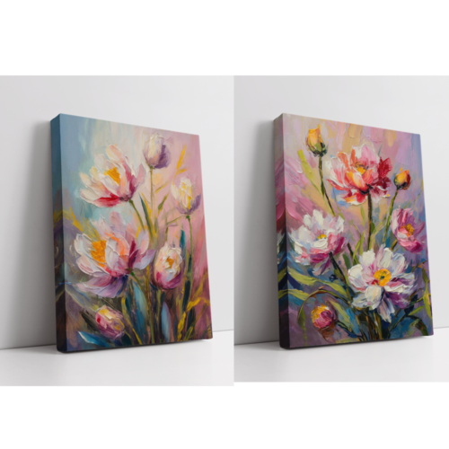 Abstract Flowers Frame Set abstract painting stretched canvas gallery wrapped canvas, for wall decor - Arts Fiesta Online Art Gallery