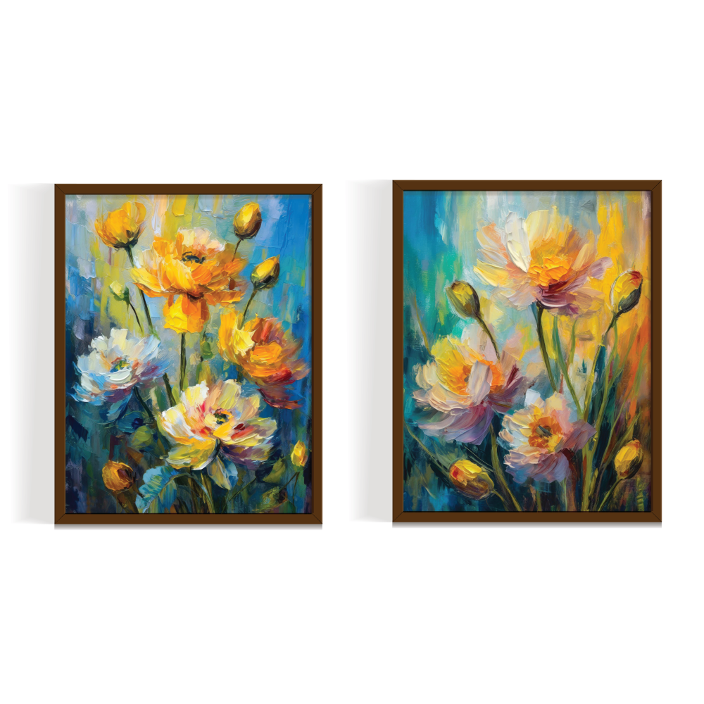 Abstract Flower frame set abstract painting brown framed print, for wall decor - Arts Fiesta Online Art Gallery