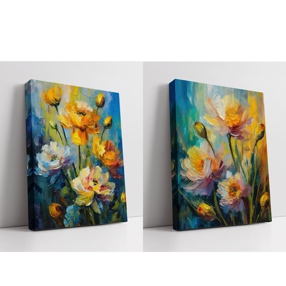 Abstract Flowers Frame Set abstract painting stretched canvas gallery wrapped canvas, for wall decor - Arts Fiesta Online Art Gallery