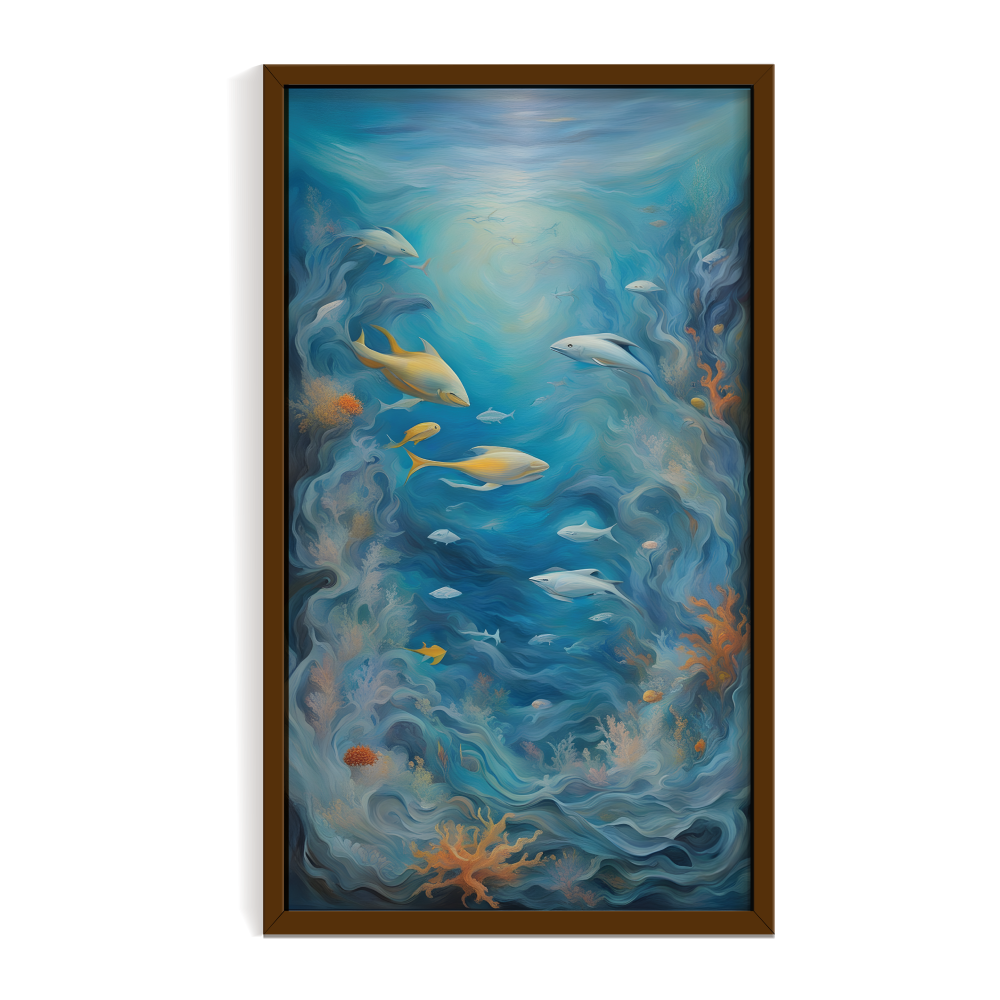 Aquarium abstract painting brown framed print, for wall decor - Arts Fiesta Online Art Gallery