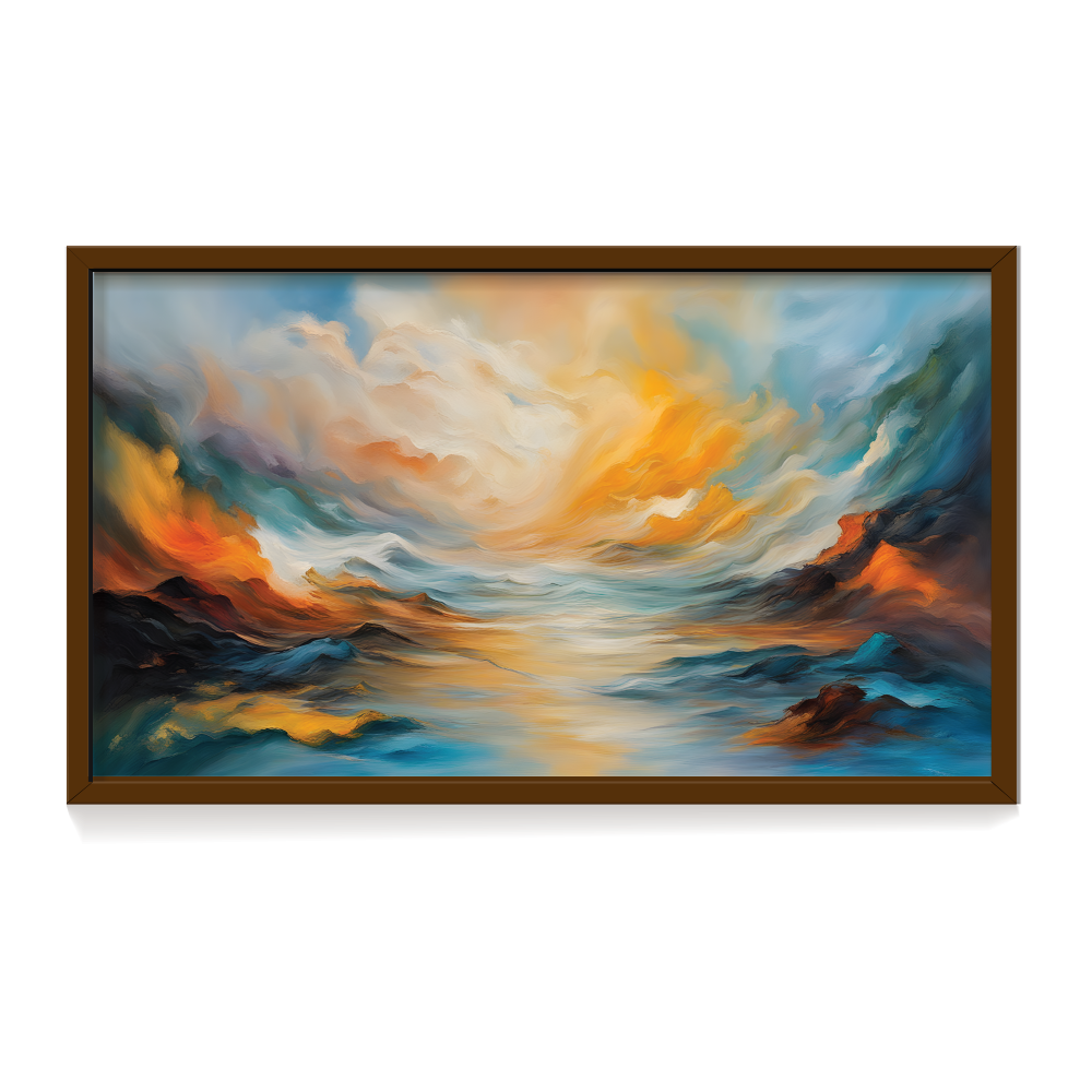 Rustic Landscape abstract painting brown framed print, for wall decor - Arts Fiesta Online Art Gallery