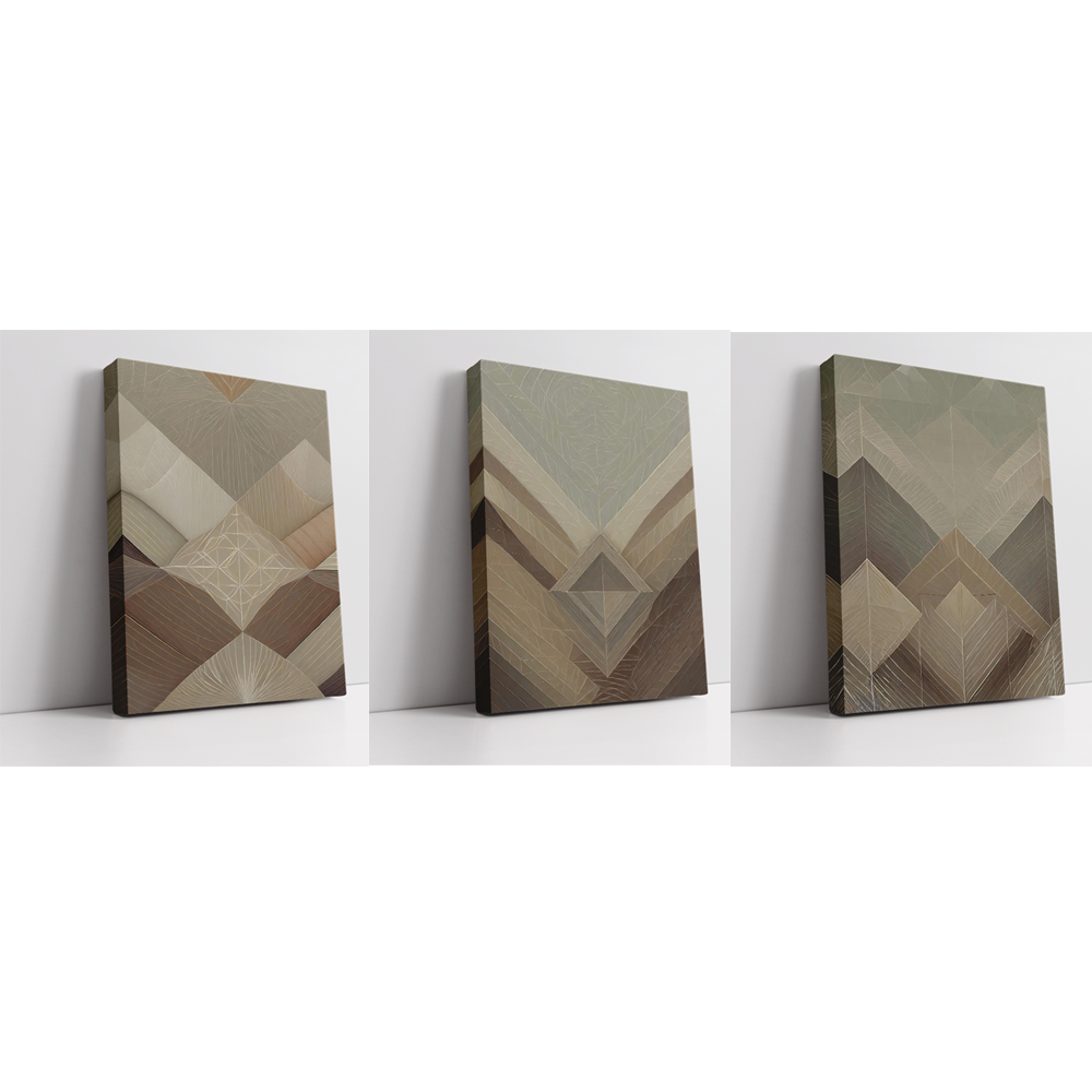 Wood Lines frame set Boho art, abstract painting streched canvas framed print, for wall decor - Arts Fiesta Online Art Gallery