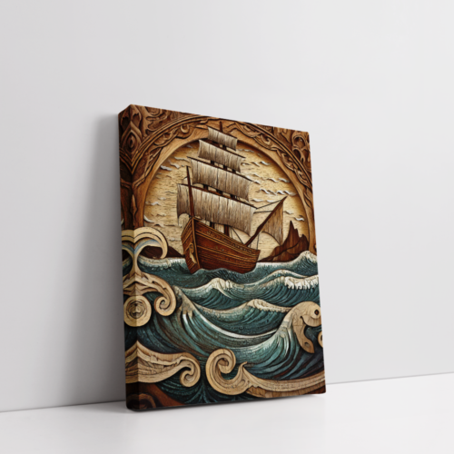 Wooden Ship stretched canvas, gallery wrapped canvas for wall decor - Arts Fiesta Online Art Gallery