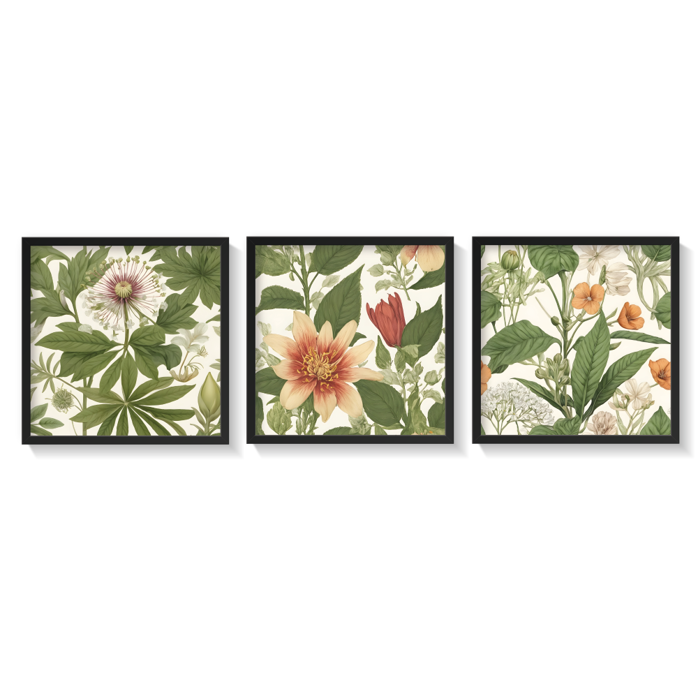 Botanics Art, frame set Boho art, abstract painting black framed print, for wall decor - Arts Fiesta Online Art Gallery