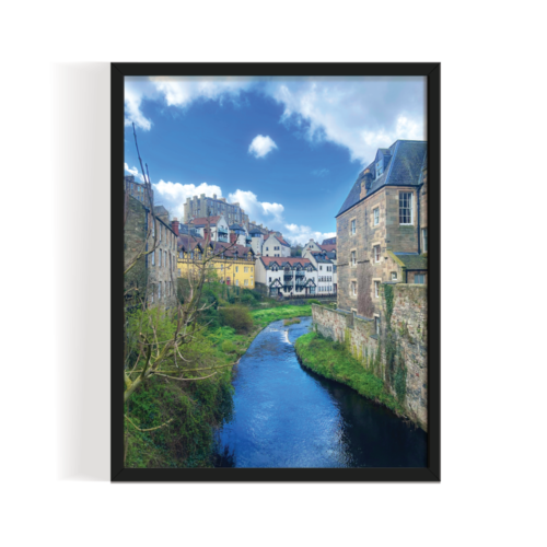 Dean Village Scotland Landscape black framed print by Arts Fiesta