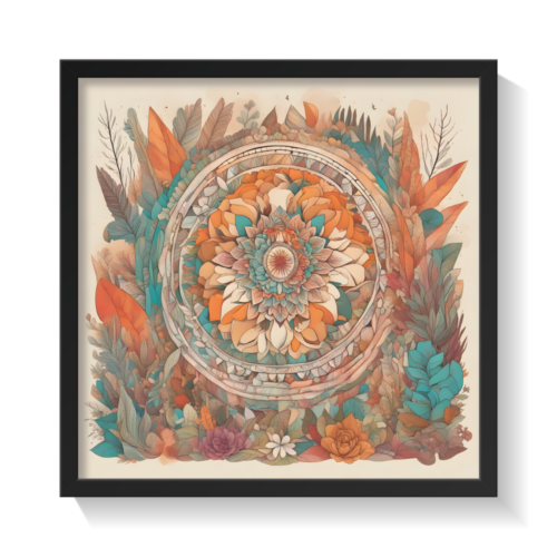 Boho leaves Design, Boho art, abstract painting black framed print, for wall decor - Arts Fiesta Online Art Gallery