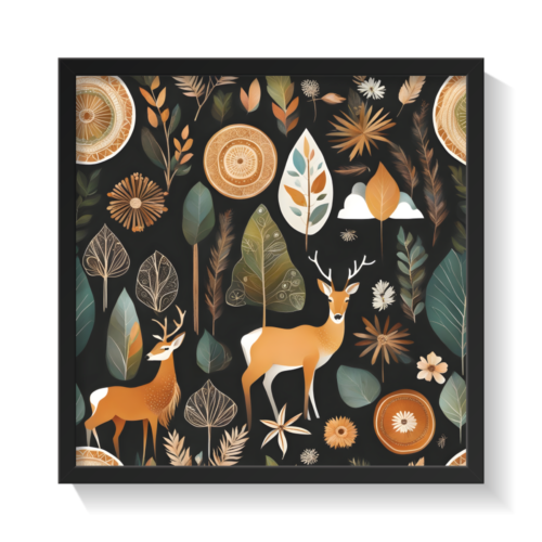 Boho Nature Full, Boho art, abstract painting black framed print, for wall decor - Arts Fiesta Online Art Gallery