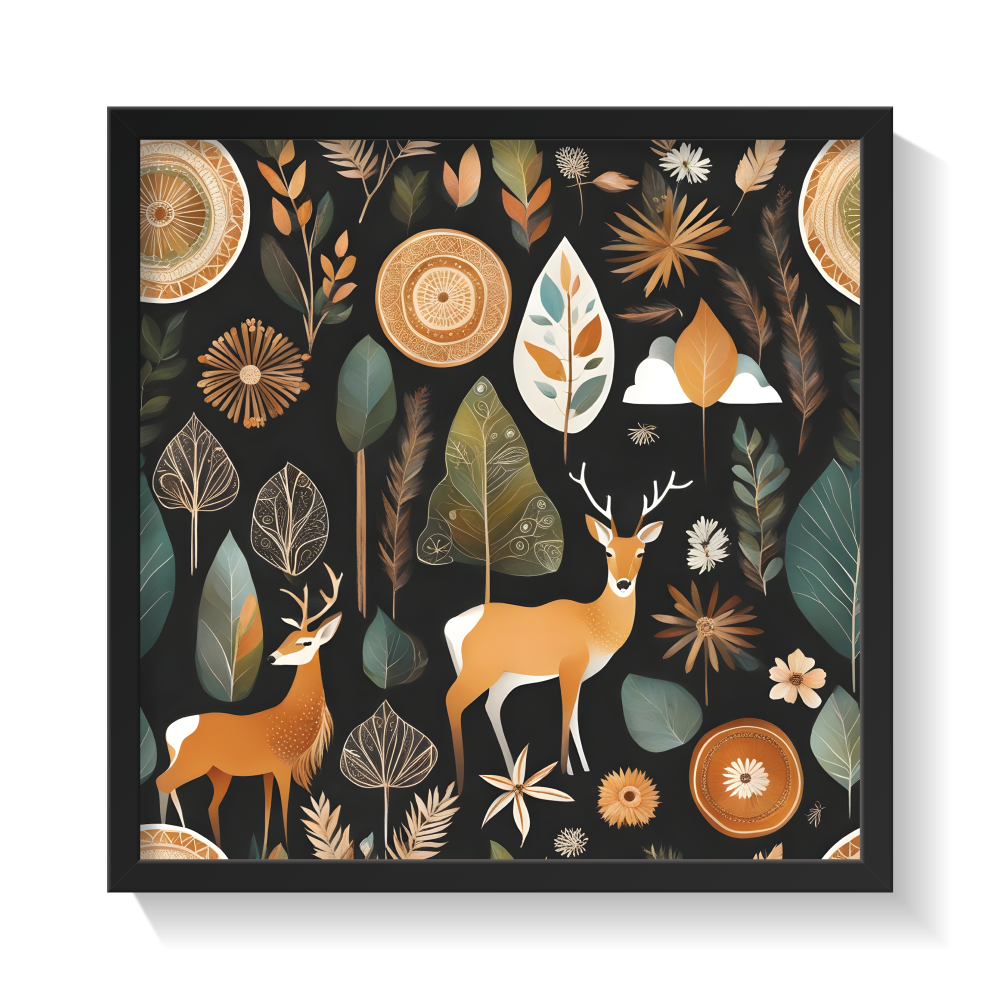 Boho Nature Full Black Frame square-01 Boho Nature Full, Boho art, abstract painting black framed print, for wall decor - Arts Fiesta Online Art Gallery