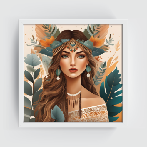 Boho Culture, wall art, Boho art, abstract painting white framed print, for wall decor - Arts Fiesta Online Art Gallery