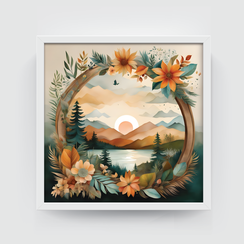 Framed Sunset White Frames Framed Sunset, Boho art, abstract painting white framed print, for wall decor - Arts Fiesta Online Art Gallery