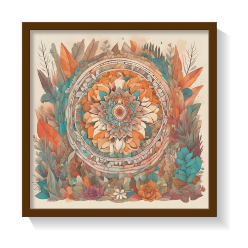 Boho leaves Design, Boho art, abstract painting brown framed print, for wall decor - Arts Fiesta Online Art Gallery