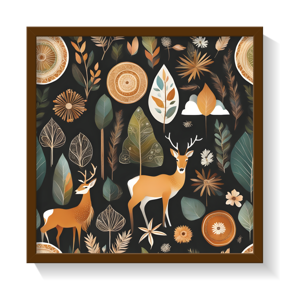 boho nature full brown frame-01 Boho Nature Full, Boho art, abstract painting brown framed print, for wall decor - Arts Fiesta Online Art Gallery