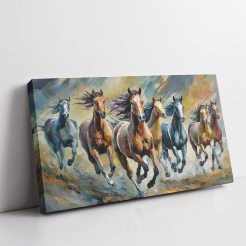 7 Running Horses Painting, canvas landscape painting, stretched canvas, gallery wrapped canvas for wall decor - arts fiesta online art gallery