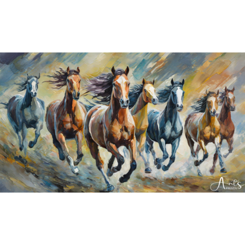 7 Running Horses Painting, canvas landscape painting, framed painting for wall decor - arts fiesta online art gallery