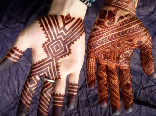 How does the henna pattern differ in the Middle East, India, and Africa?