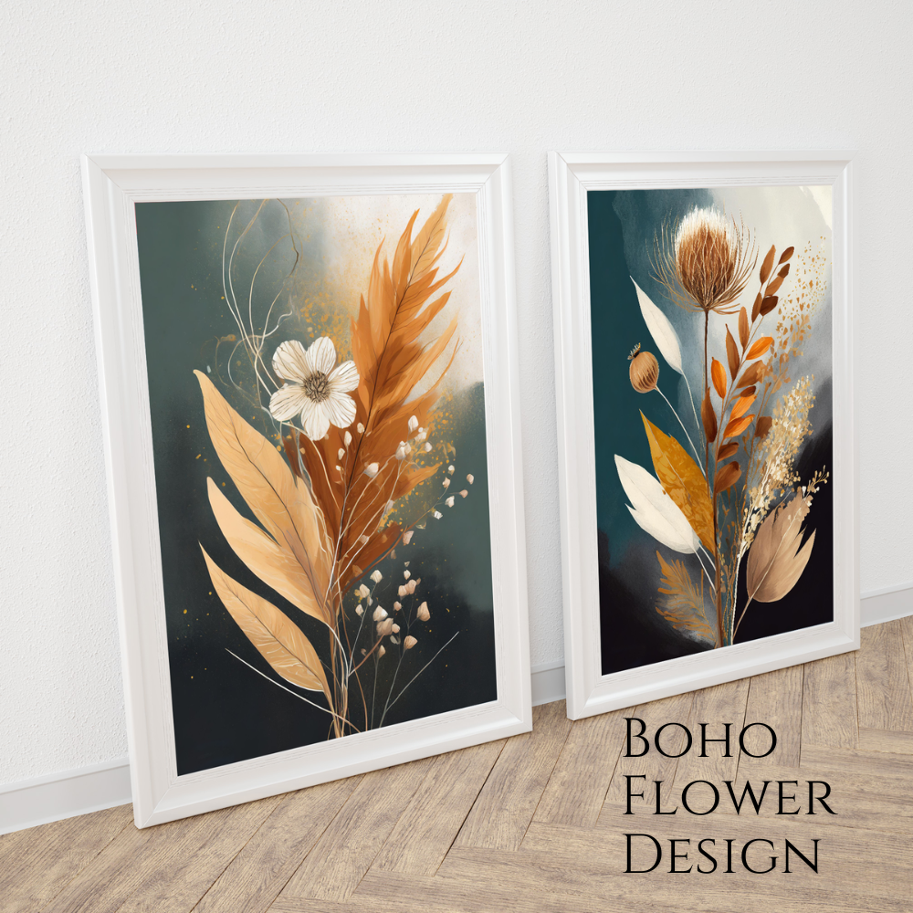 Flower Aesthetics 2, Boho paintings, white framed Art, by Arts Fiesta art gallery Flower Aesthetics 2, Boho paintings, white framed Art, by Arts Fiesta art gallery