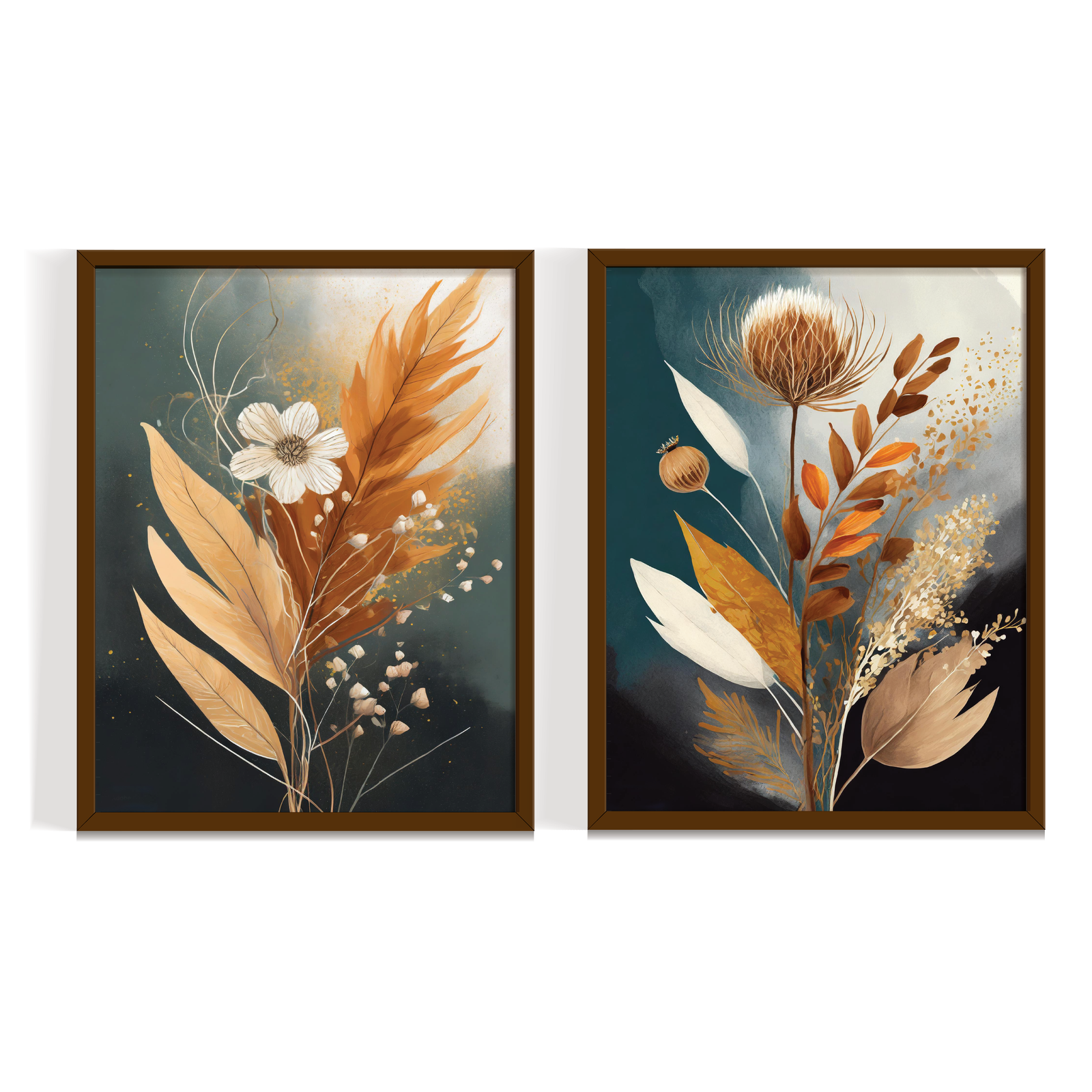 Flower Aesthetics 2, Boho paintings, brown framed Art, by Arts Fiesta Flower Aesthetics 2, Boho paintings, brown framed Art, by Arts Fiesta