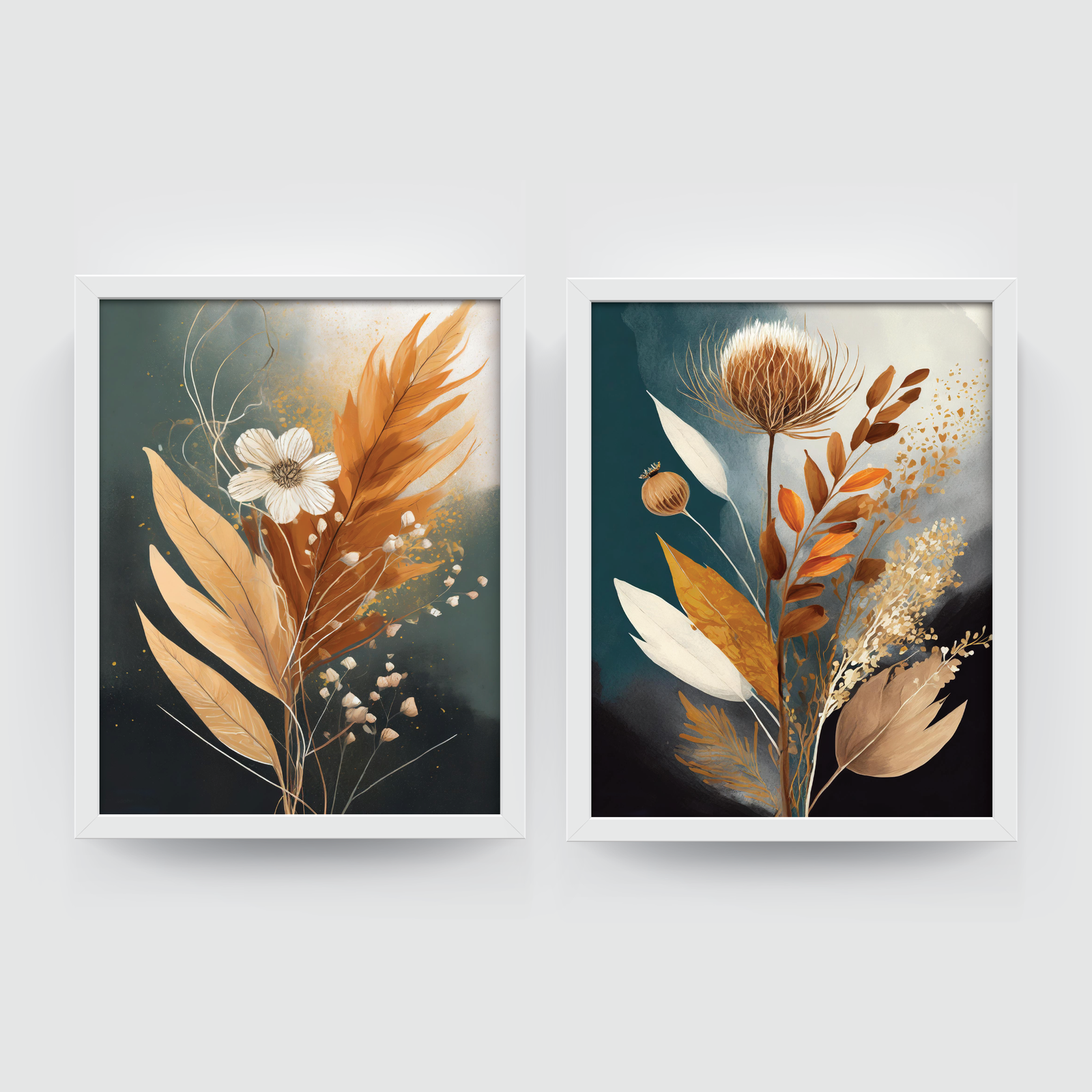 Flower Aesthetics 2, Boho paintings, white framed Art, by Arts Fiesta Flower Aesthetics 2, Boho paintings, white framed Art, by Arts Fiesta