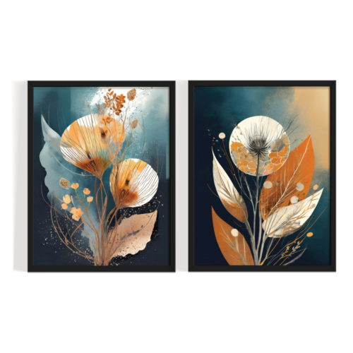 Flower Aesthetics 1, Boho paintings, black framed Art, by Arts Fiesta