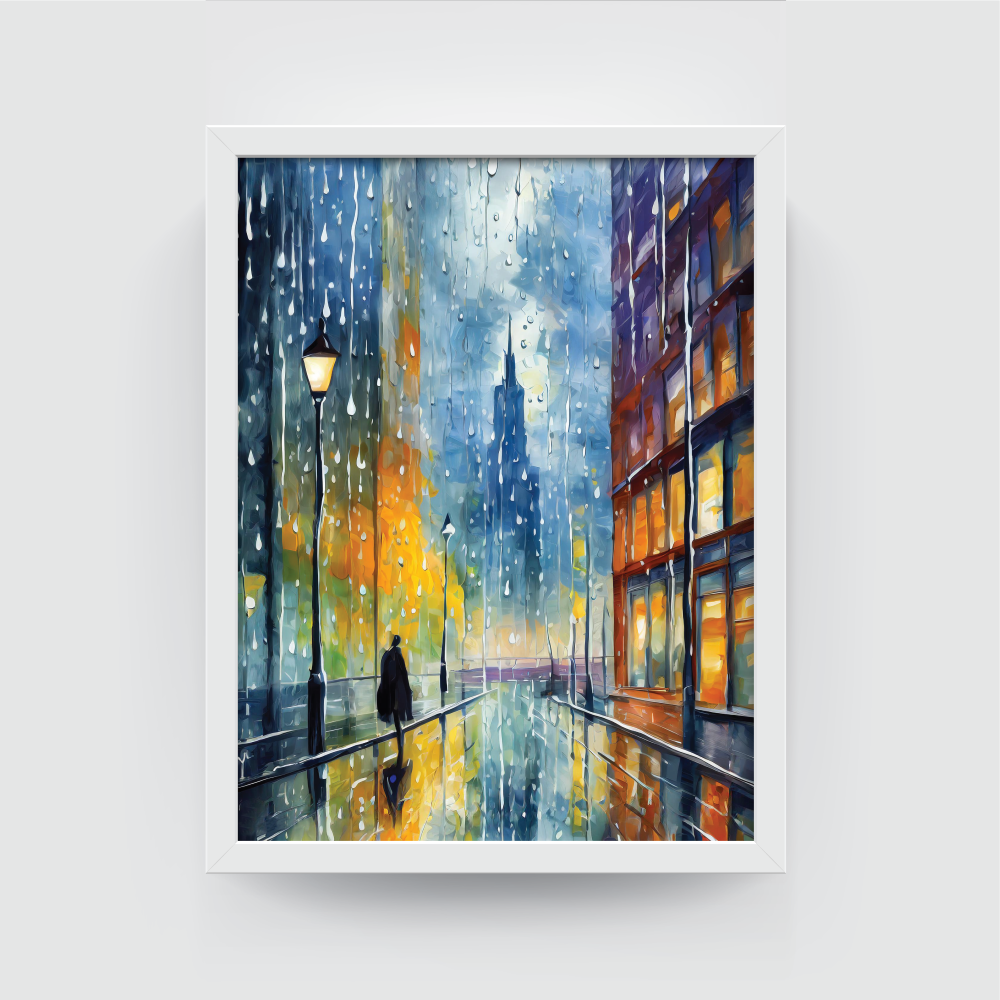 Urban Monsoon, semi abstract painting white framed art, by Arts Fiesta