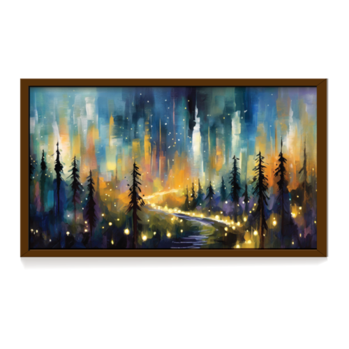 Forest Lights Brown Frame, Abstract Painting for Wall Decor, Arts Fiesta Art Gallery