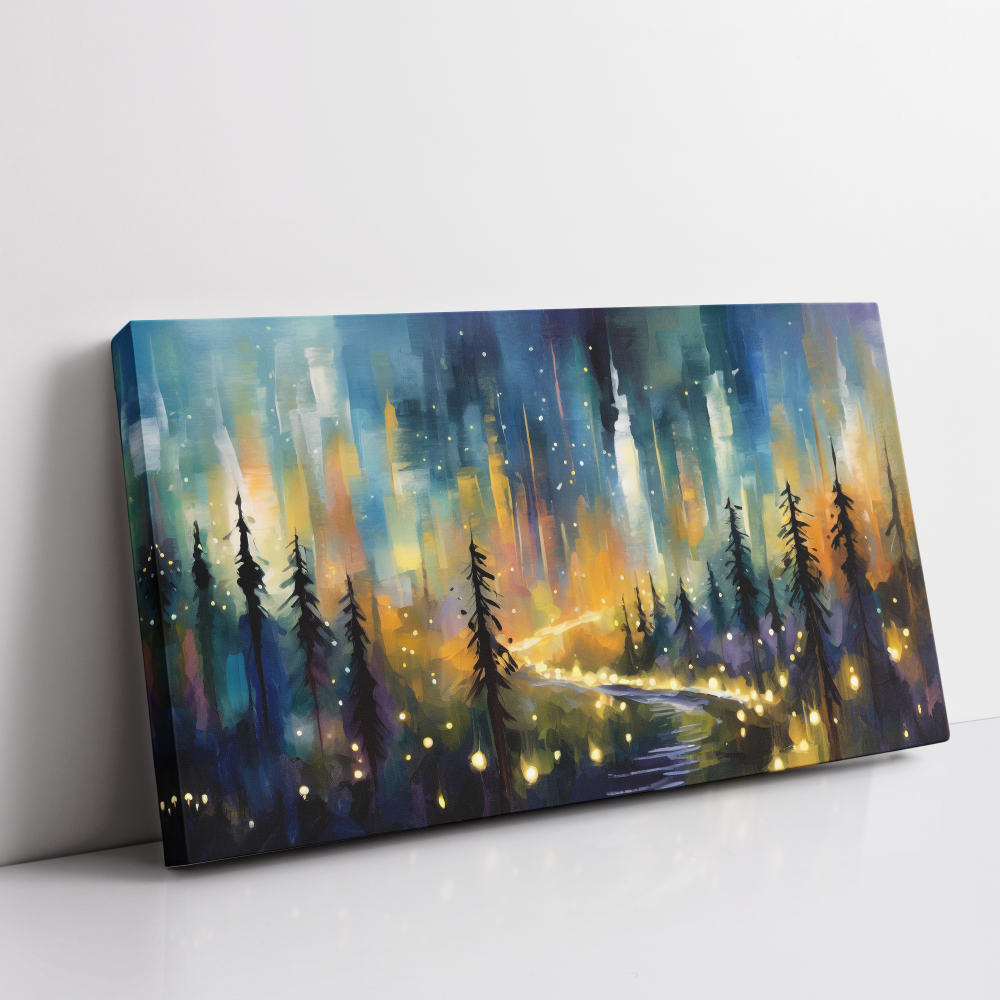 Forest Lights stretched canvas/box frame, Abstract Painting for Wall Decor, Arts Fiesta Art Gallery