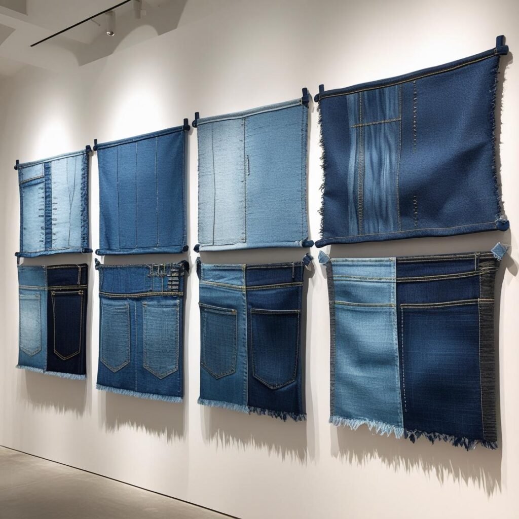 Fashion meets interiors with the rise of denim-inspired home textiles and art. Think indigo-dyed canvases, chambray wall hangings, and framed denim textures. Denim has transcended clothing to become a statement material in bedding, cushions, and now, wall decor.