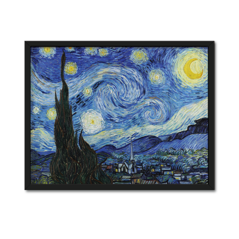 The Starry Night By Vincent Van Gogh, famous painting, vintage painting black frame, starry painitng print