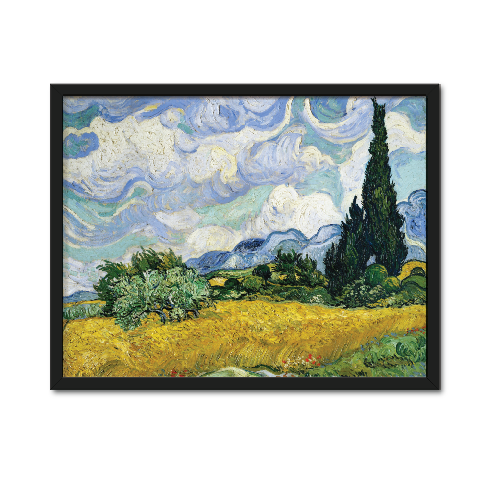 Wheat Field with Cypresses By Vincent Van Gogh, famous painting, vintage painting black frame, van gogh painitng print
