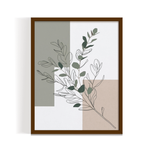 Botanics Charm brown framed is a modern botanical line art print with earthy tones and abstract shapes. Perfect for minimalist, boho, and Scandinavian-style interiors.