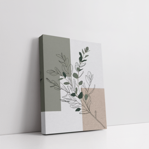 Botanics Charm stretched canvas is a modern botanical line art print with earthy tones and abstract shapes. Perfect for minimalist, boho, and Scandinavian-style interiors.