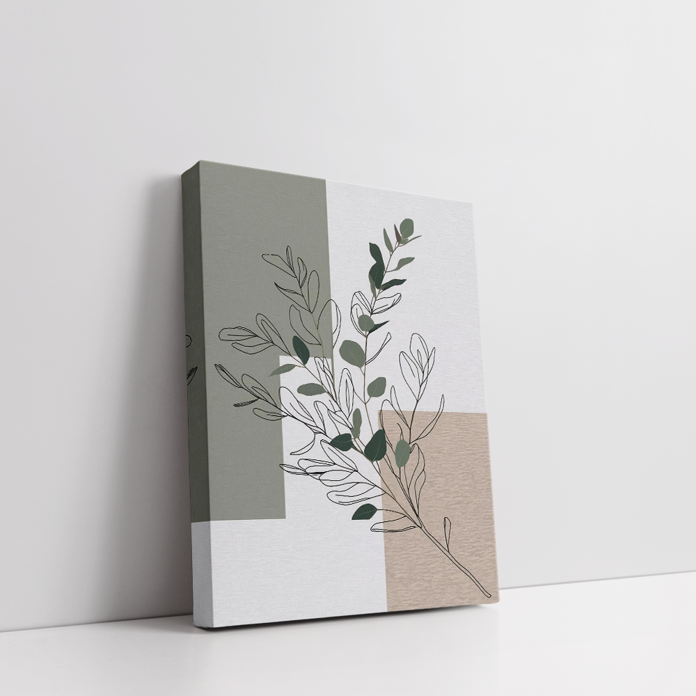 Botanics Charm stretched canvas Botanics Charm stretched canvas is a modern botanical line art print with earthy tones and abstract shapes. Perfect for minimalist, boho, and Scandinavian-style interiors.