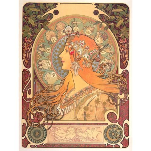 Alphonse Mucha print, Zodiac canvas art, vintage art print, art nouveau painting, decorative wall art, bohemian wall decor, celestial art print, astrology poster, classic artist prints, vintage canvas art