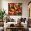 Top-view abstract autumn forest wall art, featuring rich fall colors—gold, red, orange, green, and brown—in a mosaic-like aerial landscape of the Canadian Boreal Forest. Perfect for cozy, rustic, cottagecore, woodland, and nature-inspired interiors. Seasonal canvas art that adds warmth, texture, and tranquility to any space.