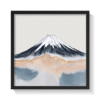 Minimalist abstract Mount Fuji wall art in a black frame, featuring soft pastel tones, neutral beige and grey watercolor textures, and modern Japandi-style mountain decor—perfect for serene, calming interiors, boho aesthetic homes, or zen-inspired gallery walls. Eco-friendly canvas print with a contemporary, tranquil vibe.
