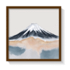Minimalist abstract Mount Fuji wall art in a brown frame, featuring soft pastel tones, neutral beige and grey watercolor textures, and modern Japandi-style mountain decor—perfect for serene, calming interiors, boho aesthetic homes, or zen-inspired gallery walls. Eco-friendly canvas print with a contemporary, tranquil vibe.