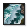 Modern abstract Niagara Falls wall art in a black frame, featuring teal and turquoise water textures, cascading movement, and fine misty white accents—bold canvas print perfect for coastal, nature-inspired, modern, and biophilic interior styles. Luxurious waterfall wall decor for serene yet dramatic ambiance.