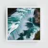 Modern abstract Niagara Falls wall art in a white frame, featuring teal and turquoise water textures, cascading movement, and fine misty white accents—bold canvas print perfect for coastal, nature-inspired, modern, and biophilic interior styles. Luxurious waterfall wall decor for serene yet dramatic ambiance.
