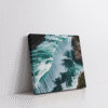 Modern abstract Niagara Falls wall art in a stretched canvas, featuring teal and turquoise water textures, cascading movement, and fine misty white accents—bold canvas print perfect for coastal, nature-inspired, modern, and biophilic interior styles. Luxurious waterfall wall decor for serene yet dramatic ambiance.