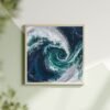 Abstract Pacific Ocean painting with swirling navy, aqua, and foam white brushstrokes—fluid top-view seascape ideal for modern coastal, nautical, or ocean-themed rooms.