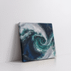 Abstract Pacific Ocean painting in a stretched canvas with swirling navy, aqua, and foam white brushstrokes—fluid top-view seascape ideal for modern coastal, nautical, or ocean-themed rooms.