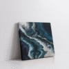 Deep ocean abstract wall art in a stretched canvas showcasing bold indigo and stormy blues with dynamic white flow—luxurious, moody canvas print for minimalist, nature-inspired, or modern marine decor.