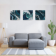 Set of 3 abstract Pacific Ocean paintings in shades of blue and white, featuring fluid wave patterns and framed in beautiful frames