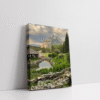 Vertical Banff cityscape stretched canvas showcasing Alberta town with dramatic sky and forest
