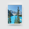 Vertical Lake Moraine Alberta print with white frame highlighting pristine water and pine trees