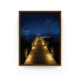 Espresso-framed Caribbean night pier print with glowing lights and ocean backdrop, Nizuc Resort.