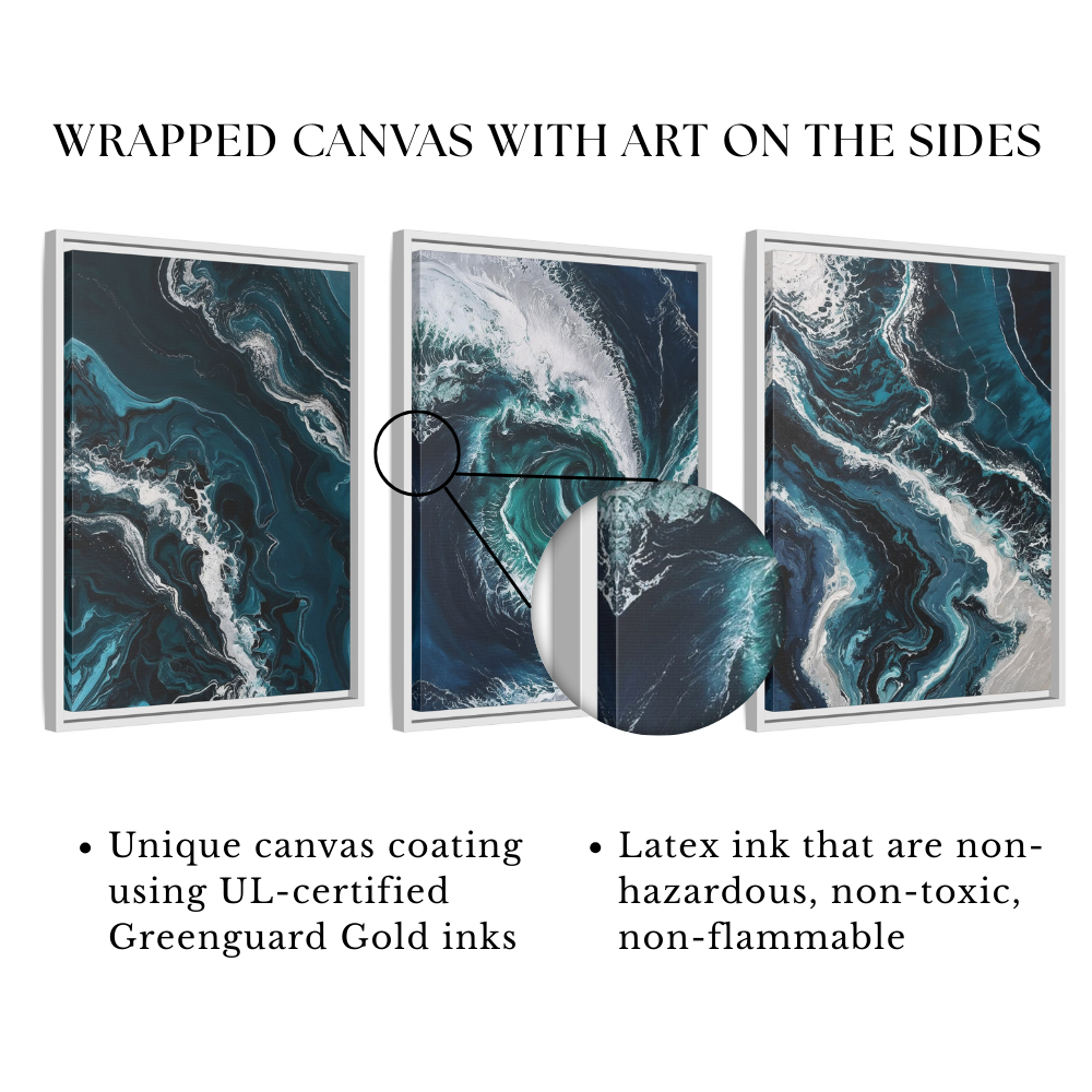 3 piece ocean wave wall art set framed – modern coastal living room style