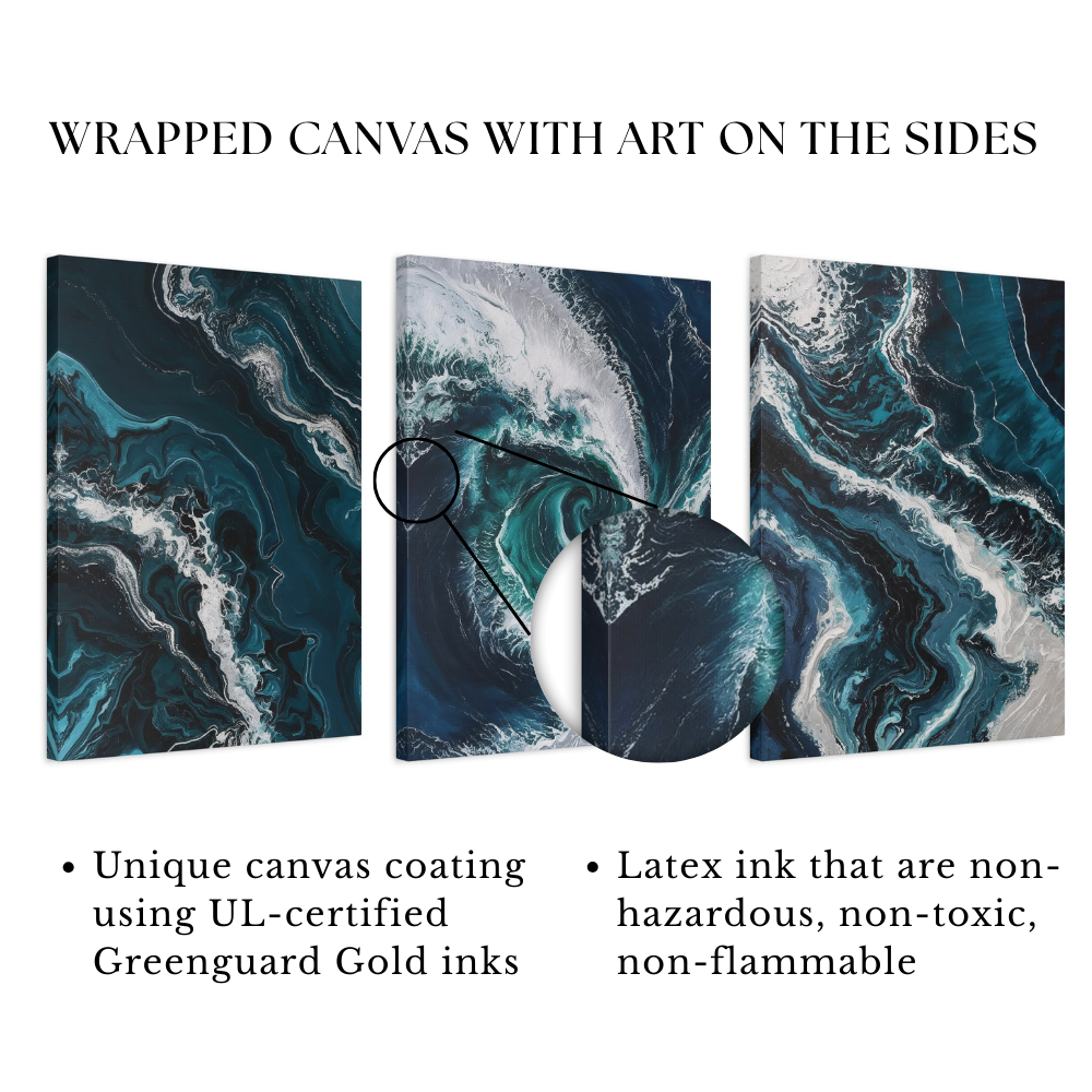 Abstract blue ocean wave wall art set – calming nature-inspired home decor