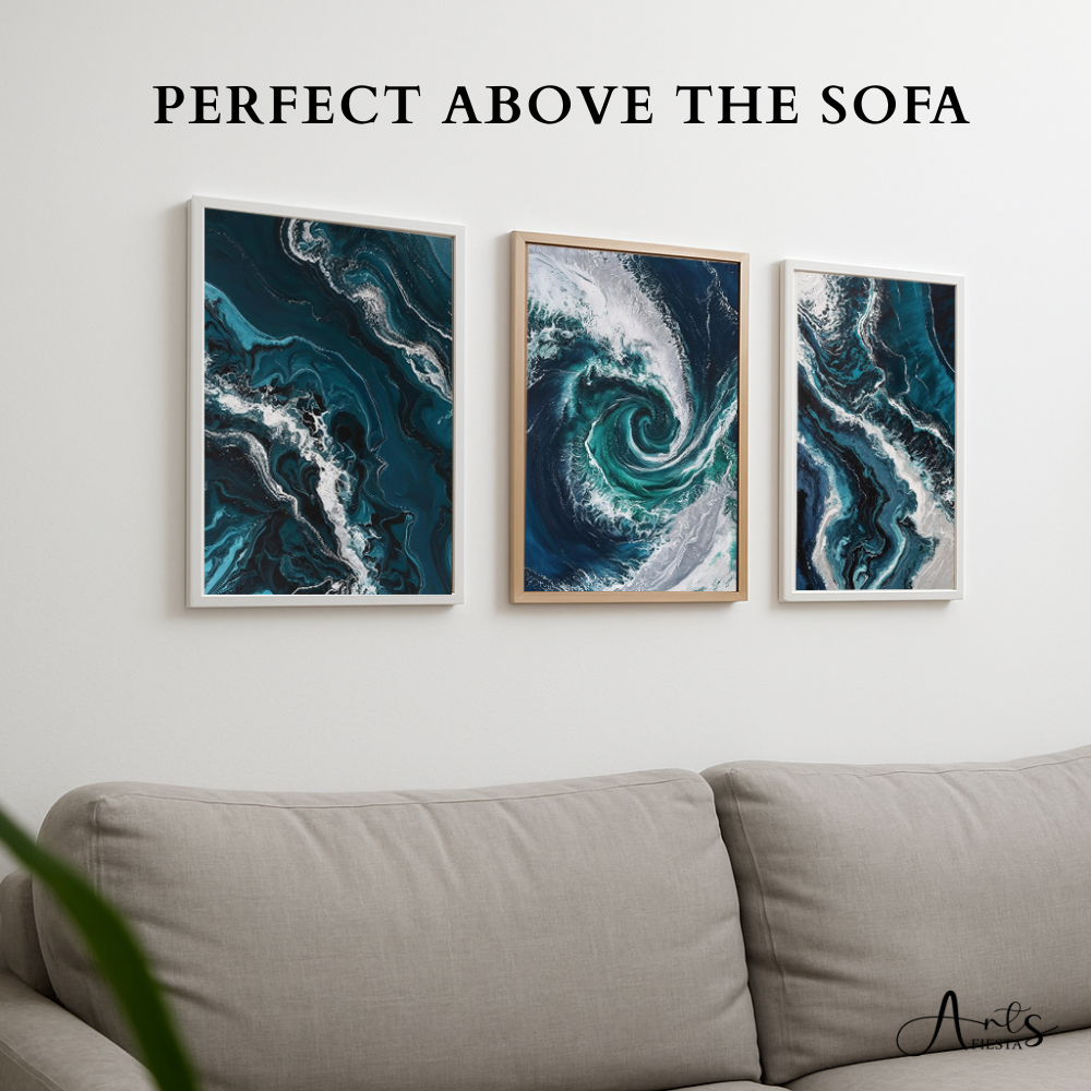 Abstract ocean wave wall art set of 3 framed – minimalist home decor